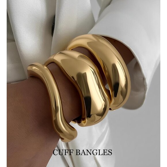 Gold Bangle Bracelets for Women - 3 Pcs Dainty Stackable Jewelry Set, 14k Gold P - Picture 2 of 8